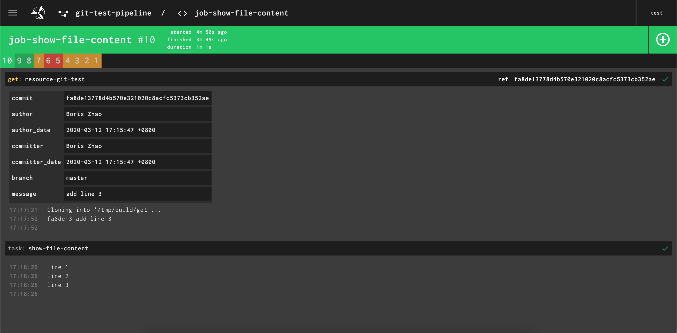 Git resource trigger execution result