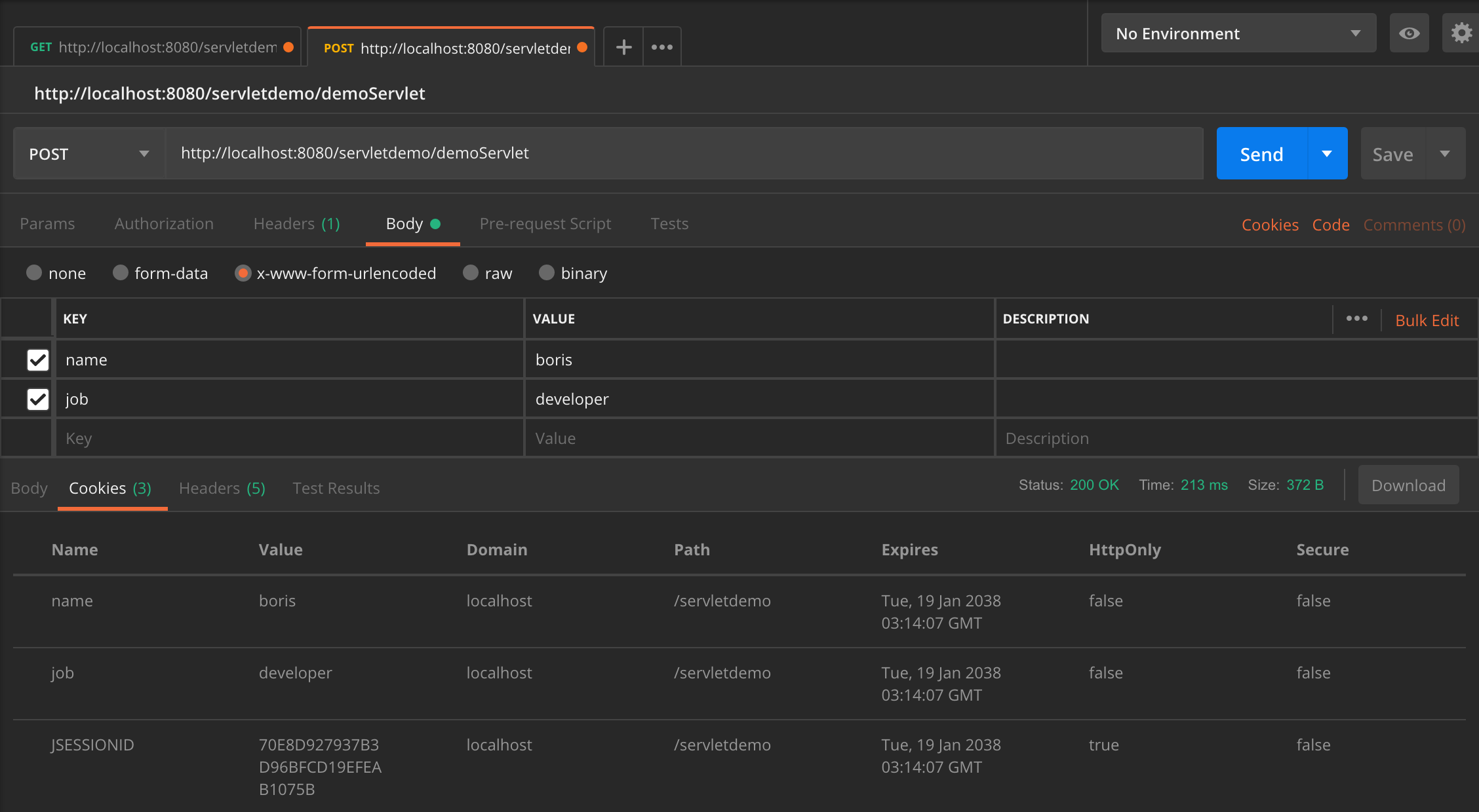 POST request with cookie